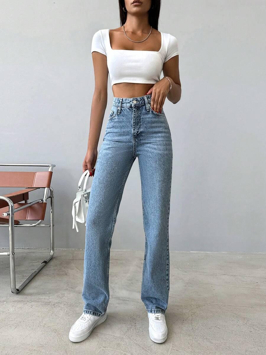 NIEBIESKIE SPODNIE JEANS WYSOKI STAN 