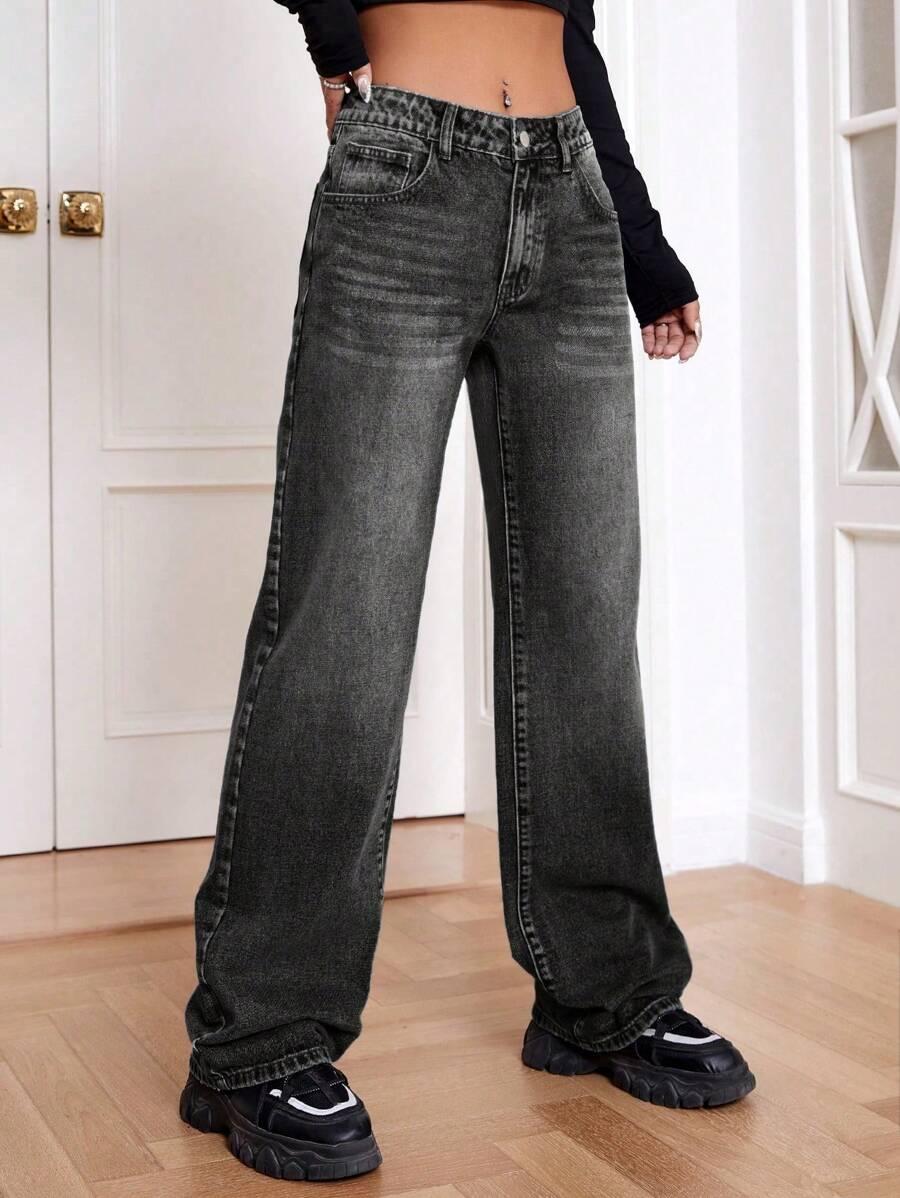 PROSTE SPODNIE JEANS WASH EFFECT