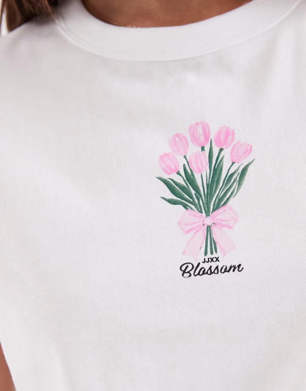BIAŁY T-SHIRT OKRĄGŁY DEKOLT PRINT