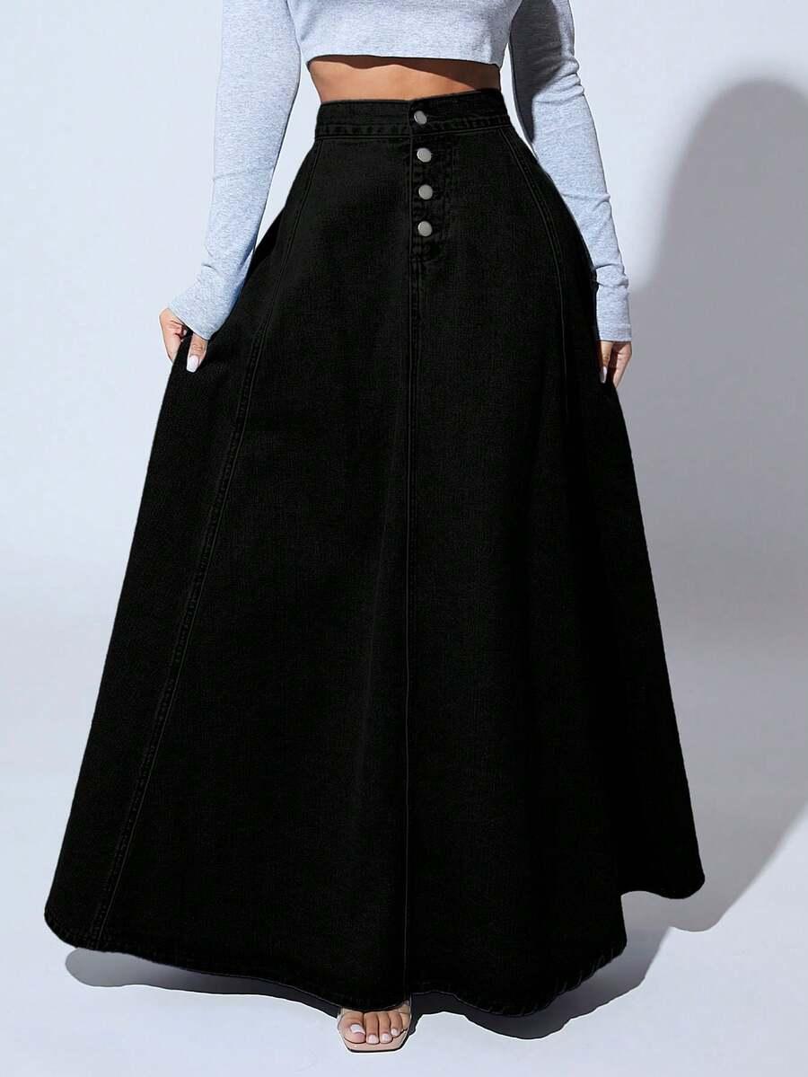 CZARNA MAXI SPÓDNICA JEANS