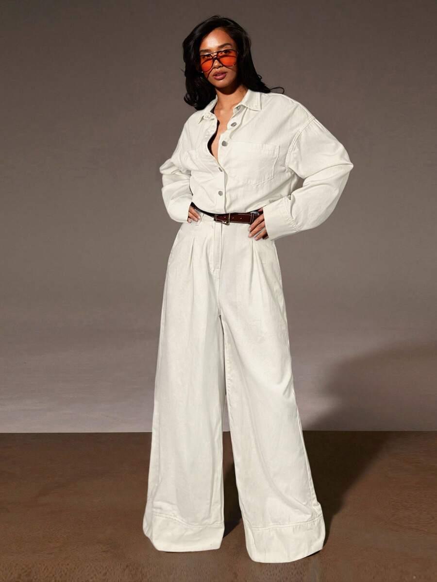BIAŁY KOMBINEZON JEANS 