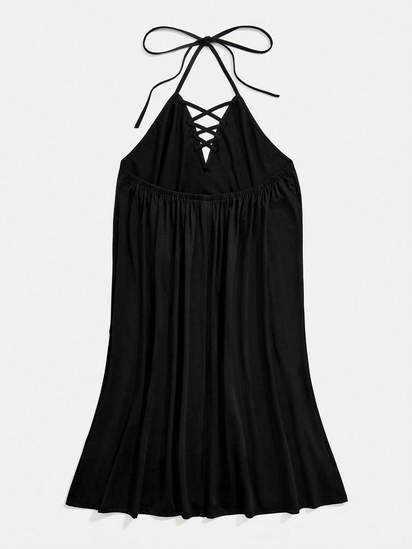 czarna plażowa mini sukienka wiązanie odkryte plecy