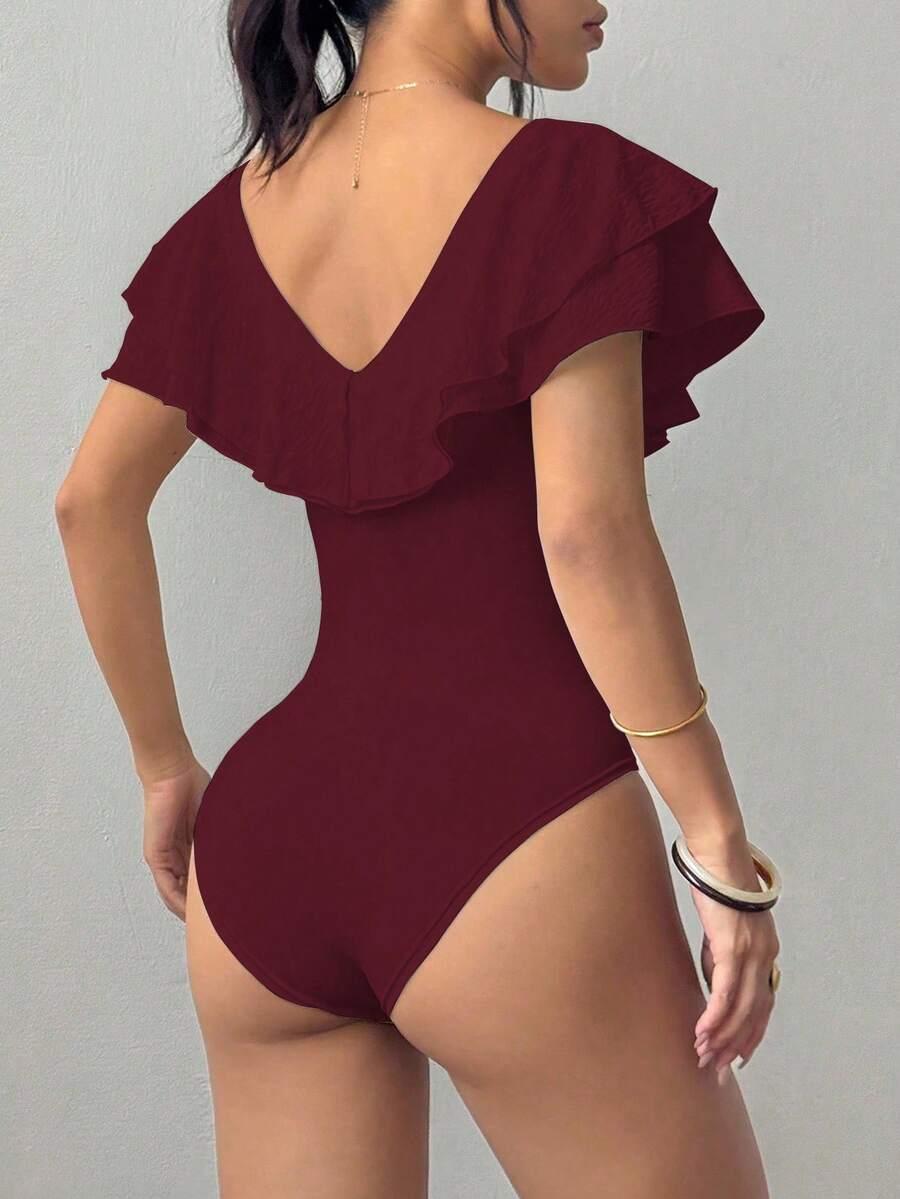 burgundowe body falbana