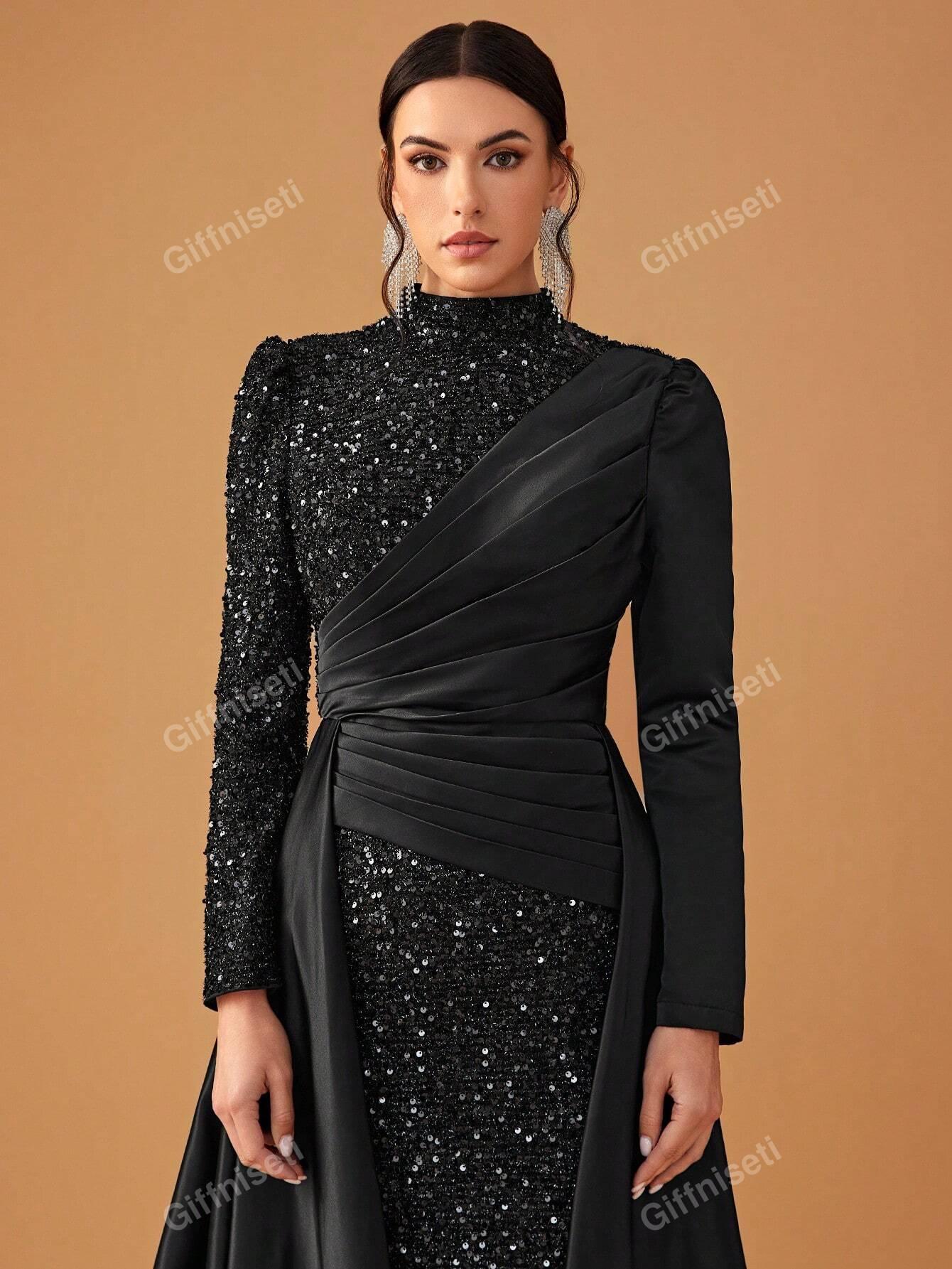 CZARNA MAXI SUKIENKA CEKINY