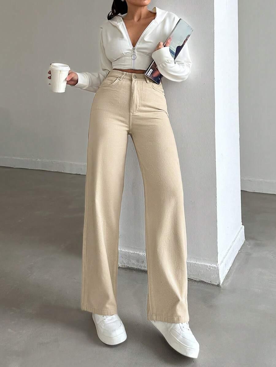 BEŻOWE SPODNIE JEANS