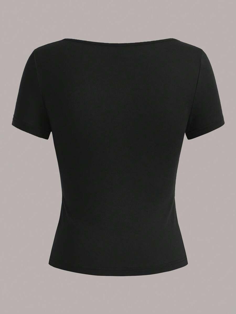 czarna dopasowana bluzka kwadratowy dekolt 3 pack