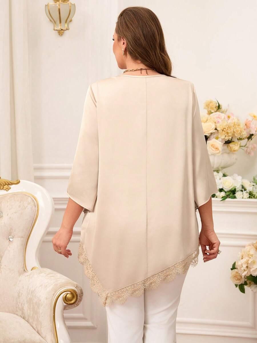 beżowa bluzka v neck koronka