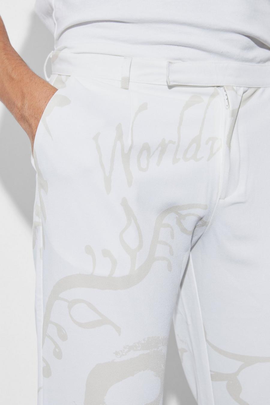 białe spodnie slim print casual