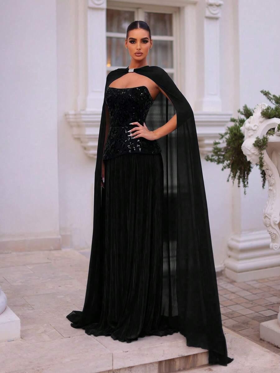 czarna maxi sukienka cekiny 