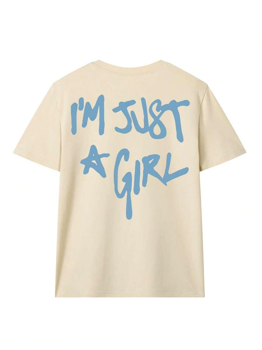 BEŻOWY T-SHIRT NAPIS I'm Just Girl