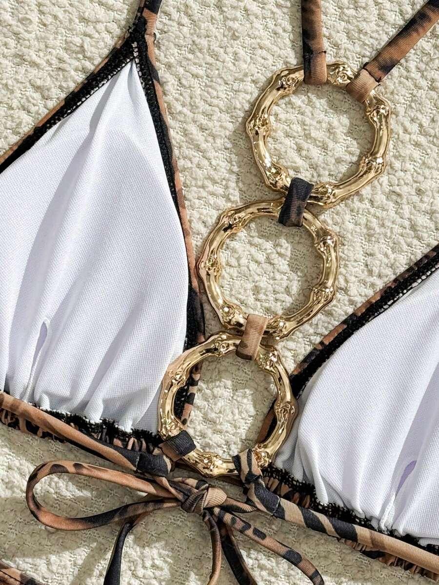KOMPLET BIKINI W PANTERKĘ Z NARZUTKĄ
