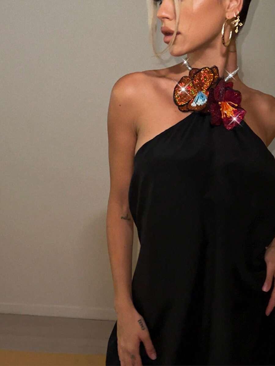 satynowa maxi sukienka kwiaty