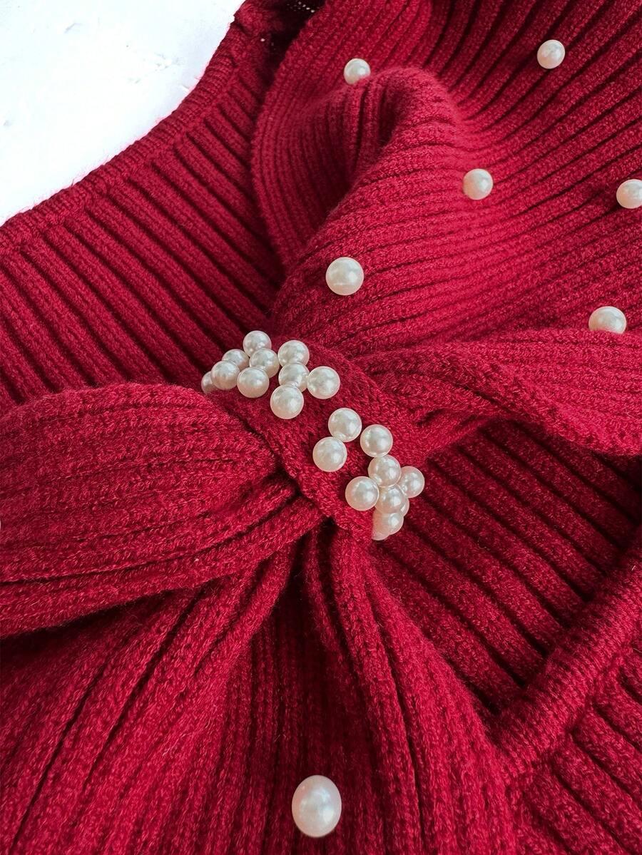CZERWONY SWETER ZDOBIENIE 