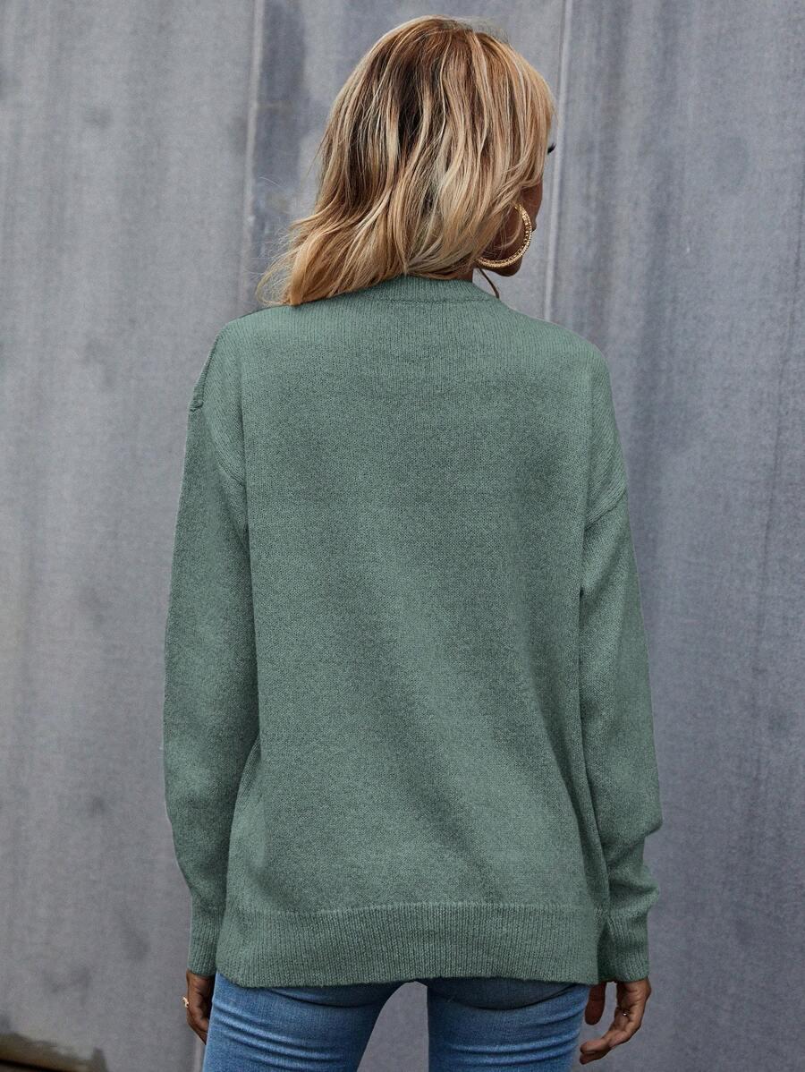 ZIELONY DZIANINOWY SWETER 