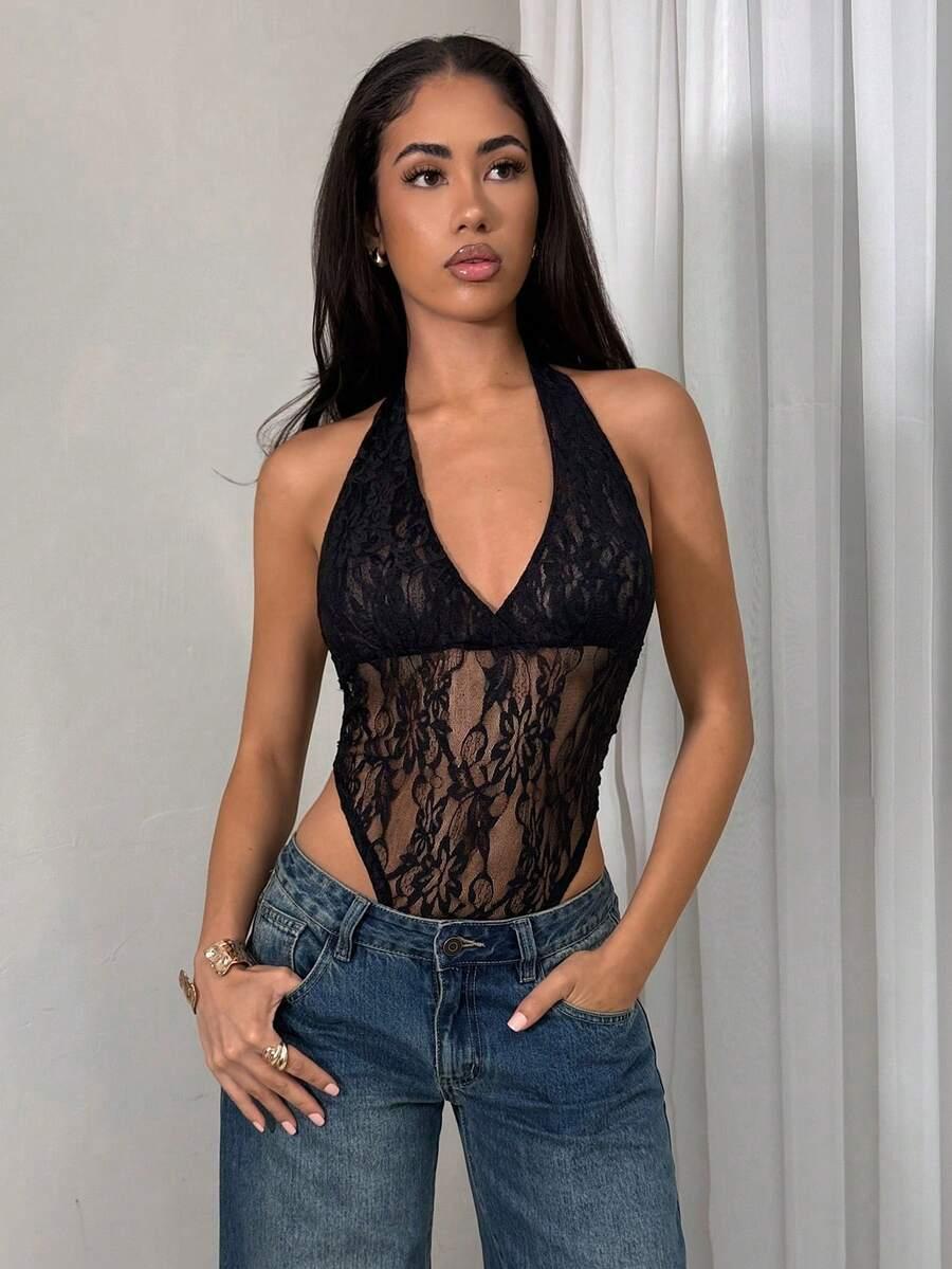 CZARNE KORONKOWE BODY
