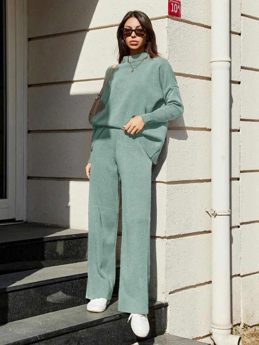 zielony komplet sweter spodnie