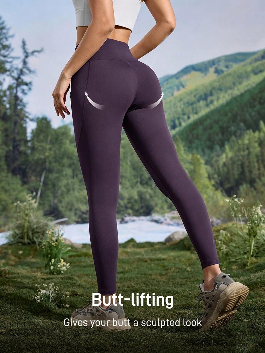 fioletowe legginsy kieszenie