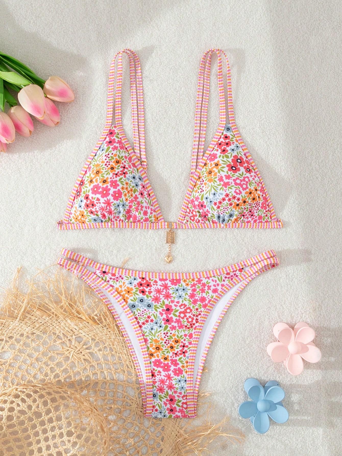 komplet bikini wzór kwiaty