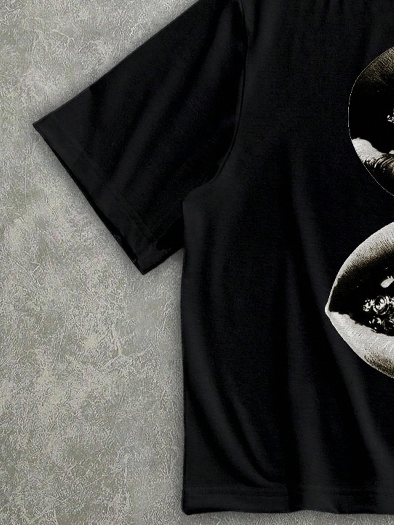 czarny t-shirt nadruk 