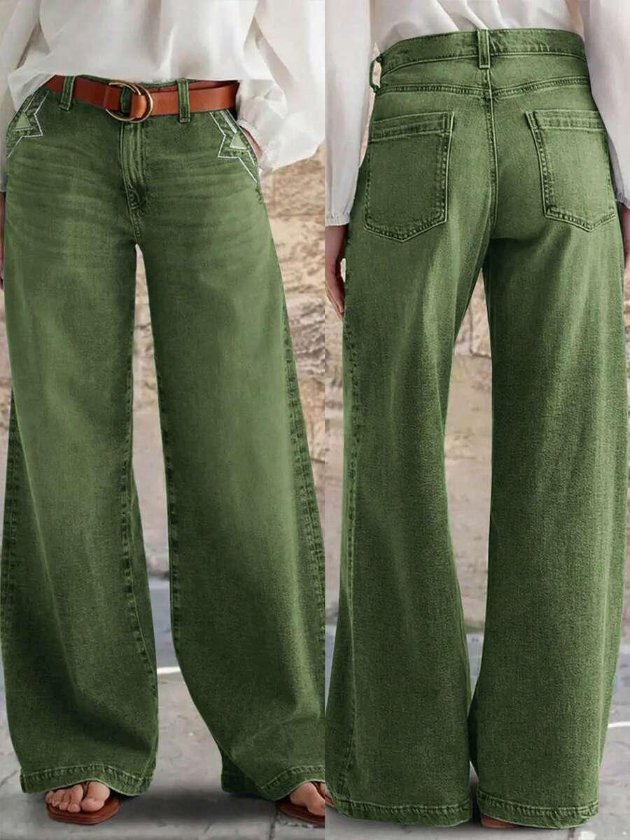 zielone spodnie jeans