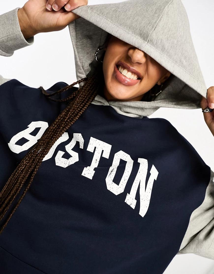 granatowa bluza z kapturem oversize napis boston