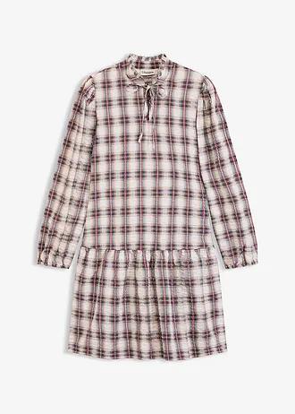 SUKIENKA KOSZULOWA PLUS SIZE W KRATKĘ TRAPEZOWA DEKOLT WIĄZANY