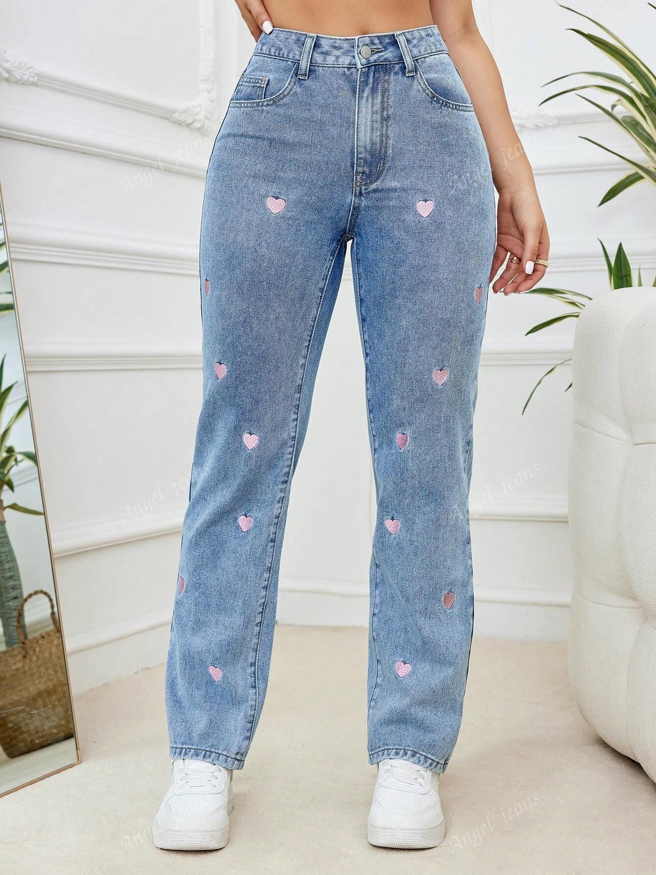 NIEBIESKIE SPODNIE JEANS HAFT SERCA