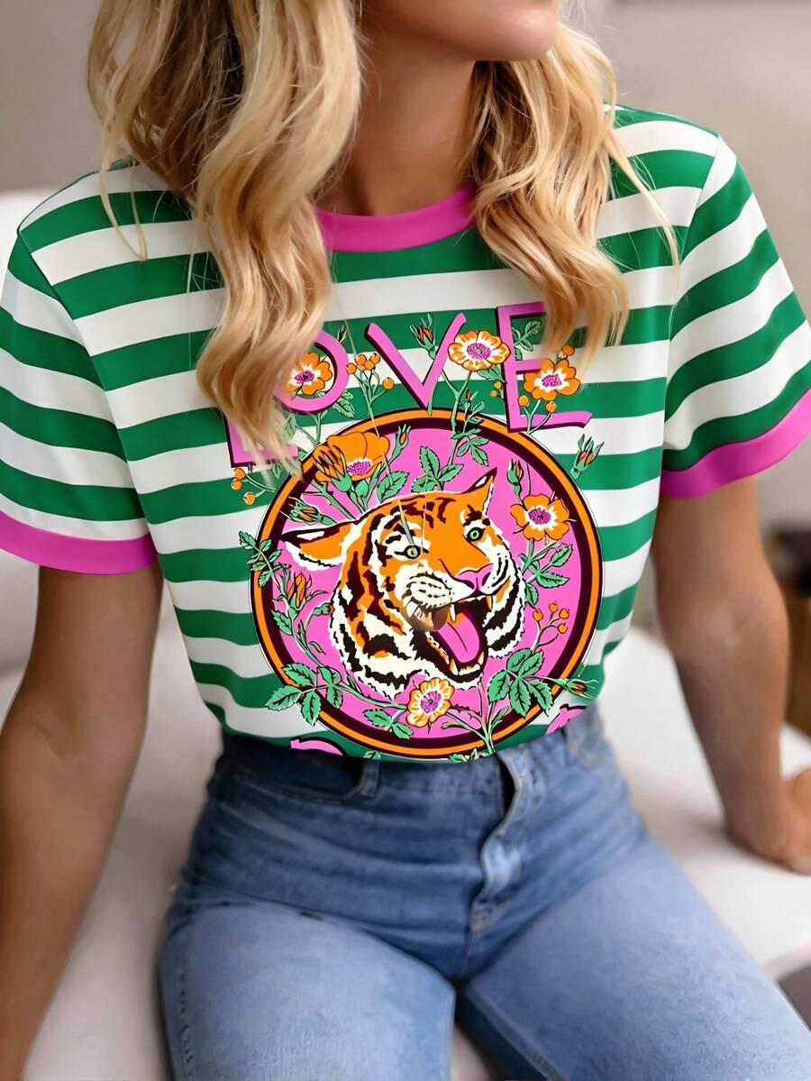 t-shirt okrągły dekolt wzór