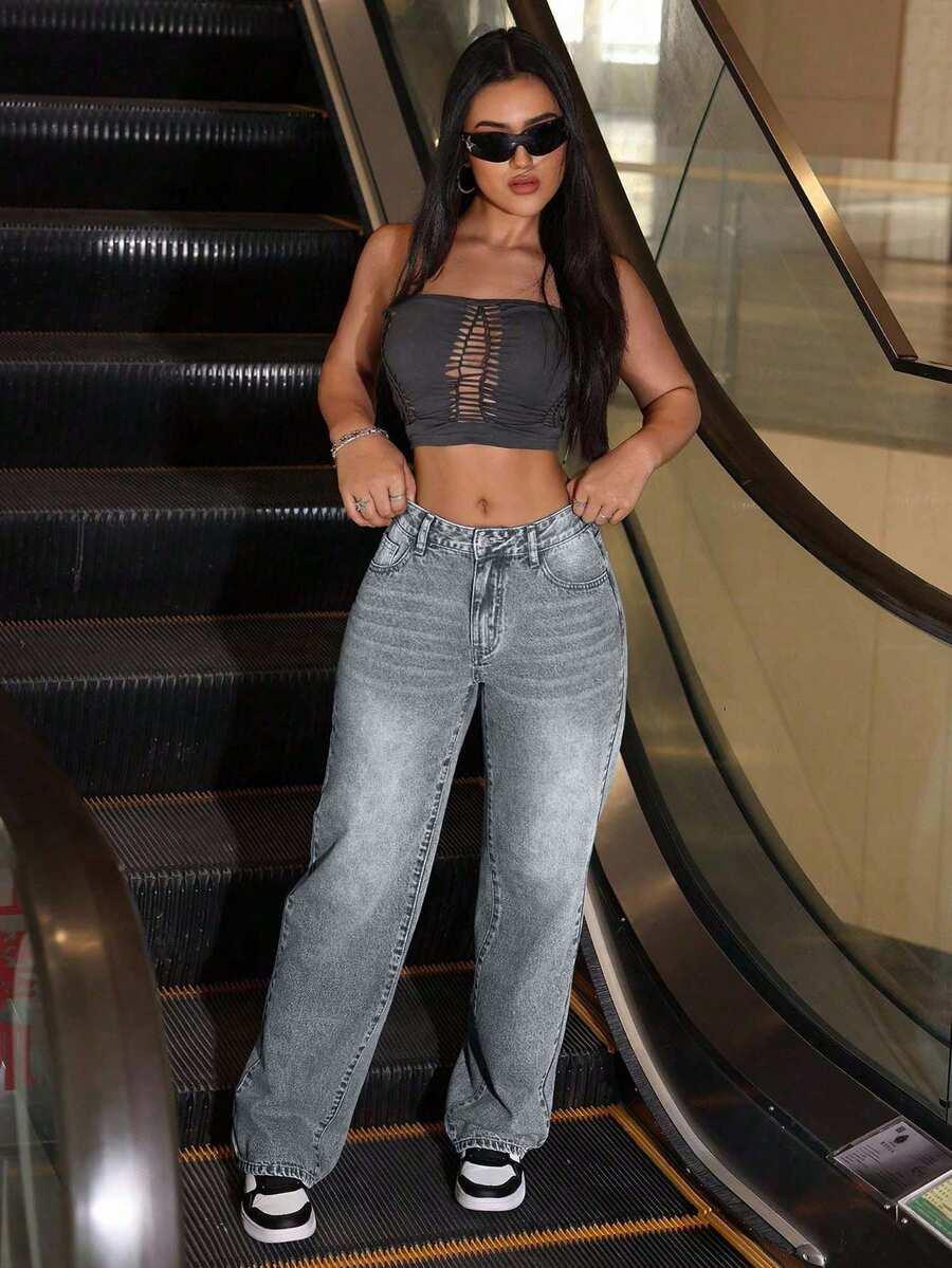 SZARE SPODNIE JEANS 