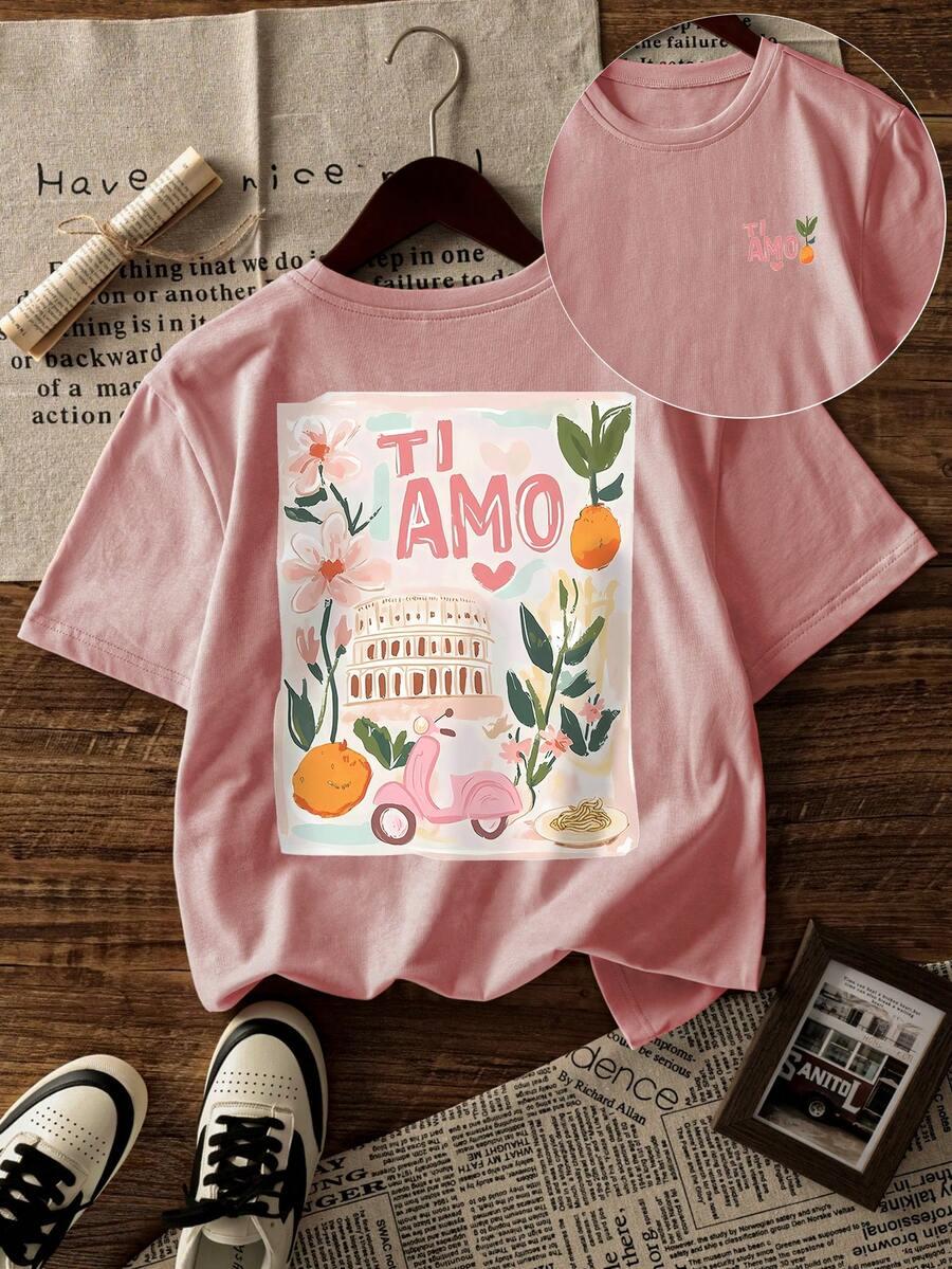 RÓŻOWY T-SHIRT NADRUK