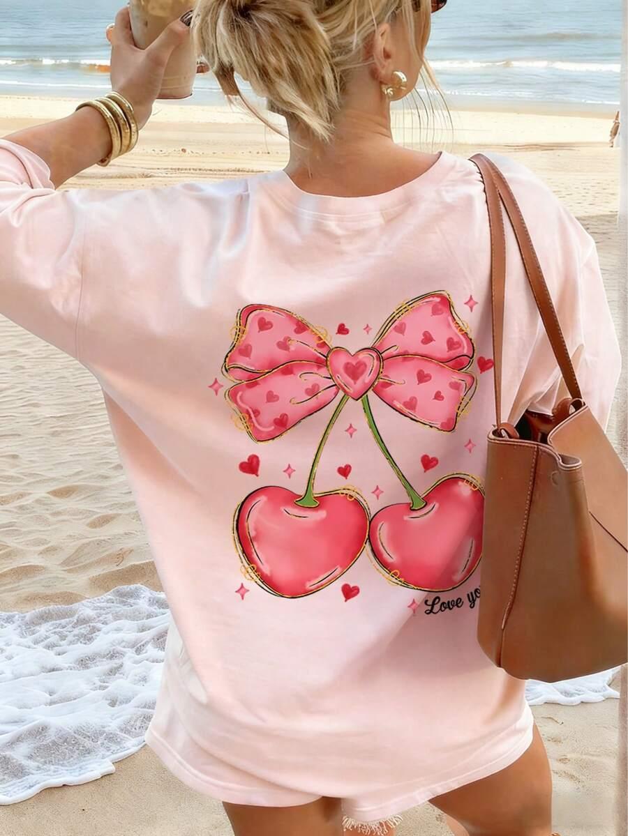 RÓŻOWY T-SHIRT NADRUK