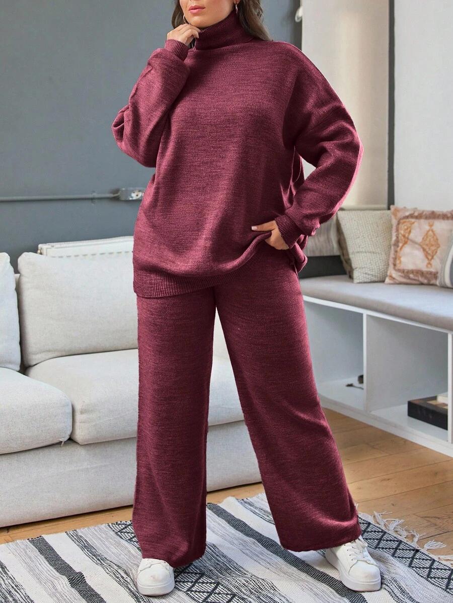 BORDOWY DZIANINOWY KOMPLET spodnie sweter