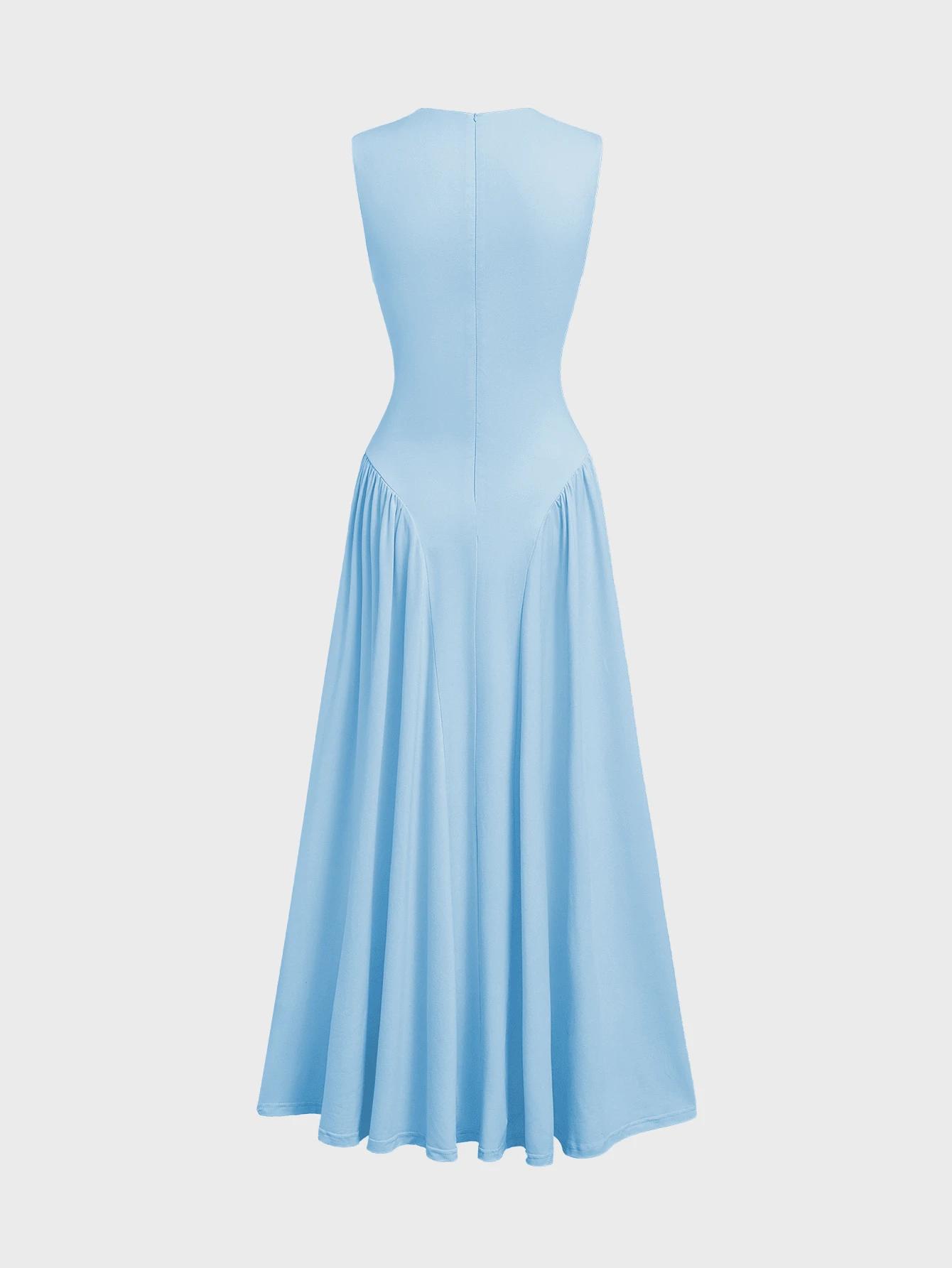 niebieska maxi sukienka bez rękawów