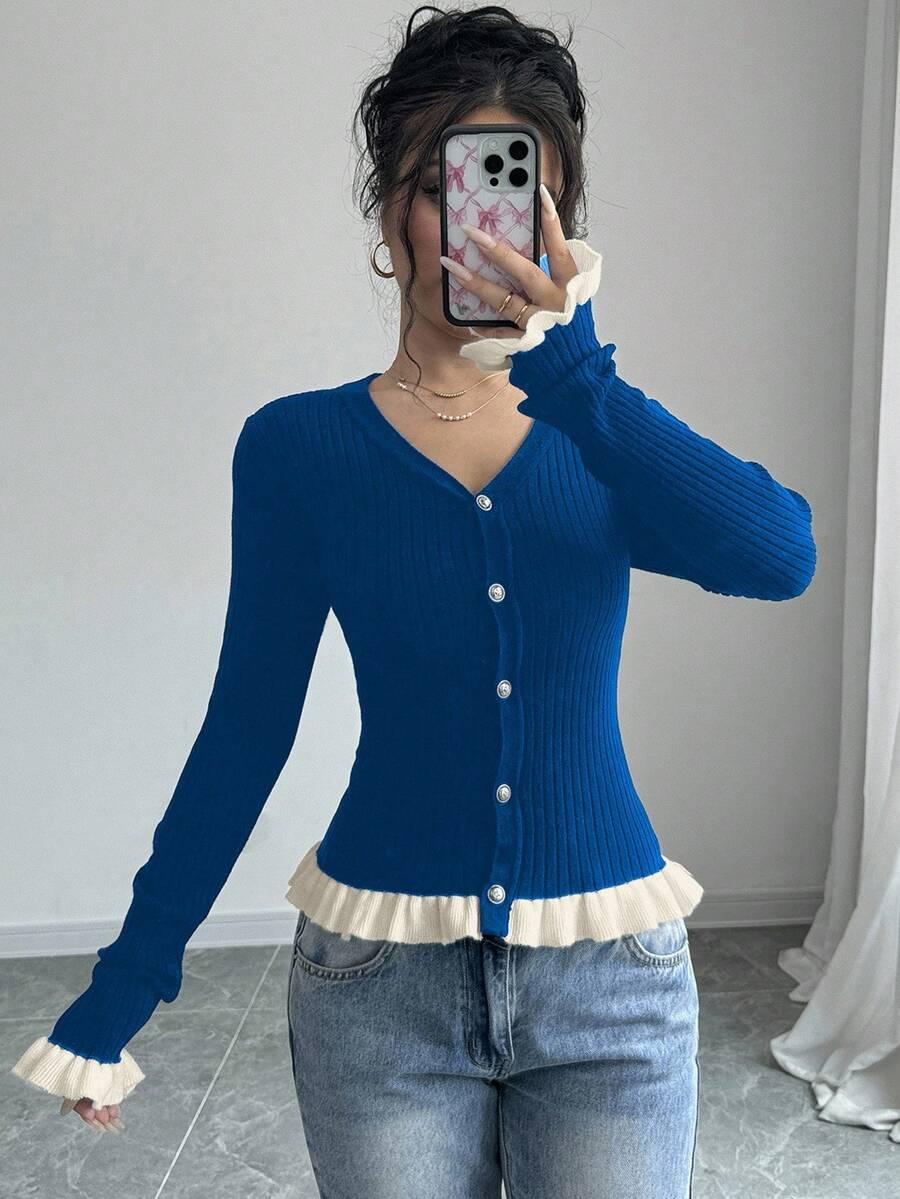 SWETER KARDIGAN kontrast