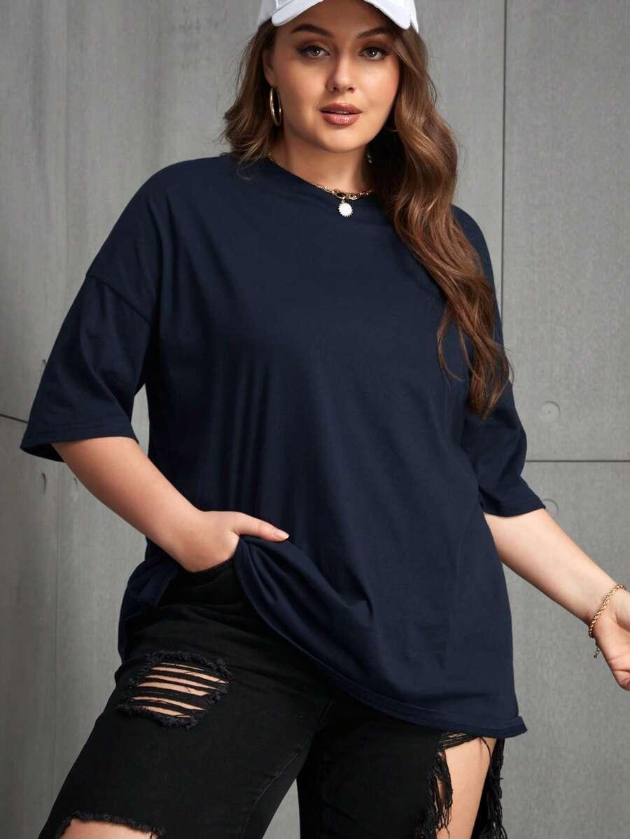 GRANATOWY T-SHIRT OVERSIZE