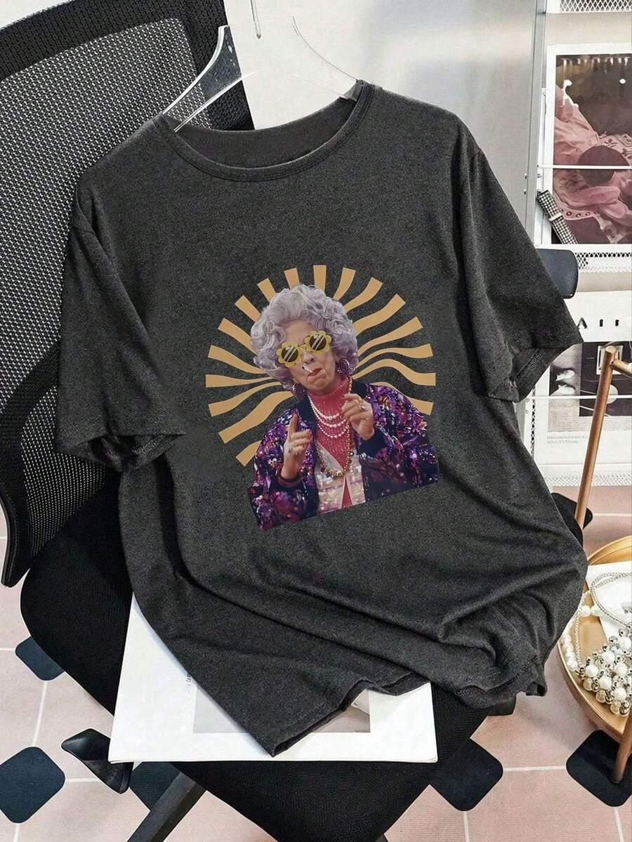 szary t-shirt oversize nadruk
