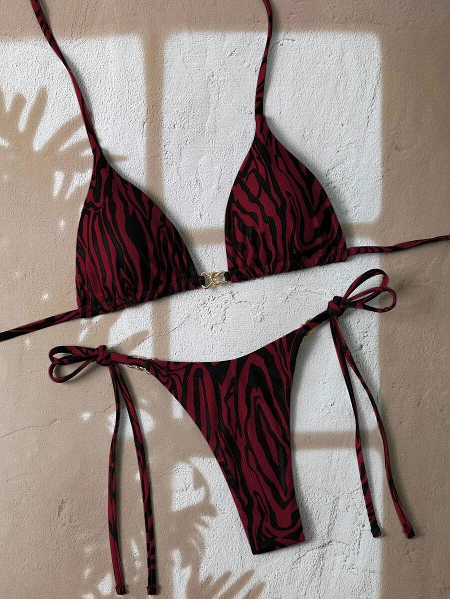 czerwony dwuczęściowy strój kąpielowy animal print 
