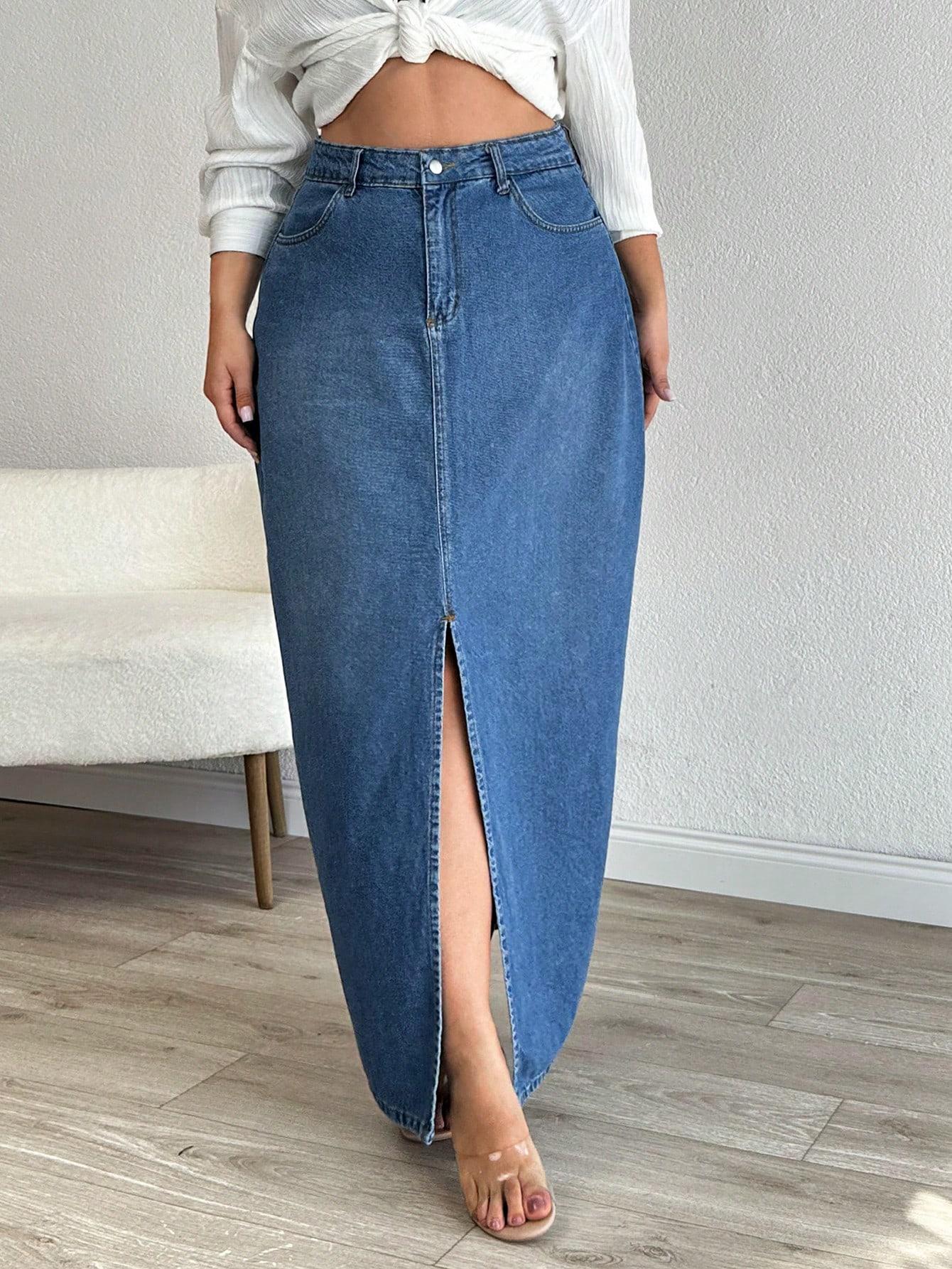 NIEBIESKA MAXI SPÓDNICA JEANS