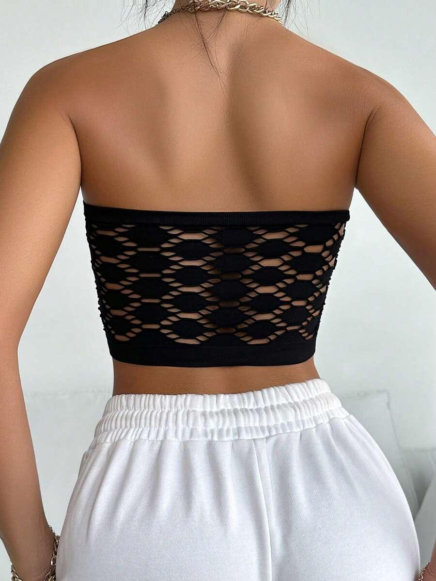czarny top bez ramiączek