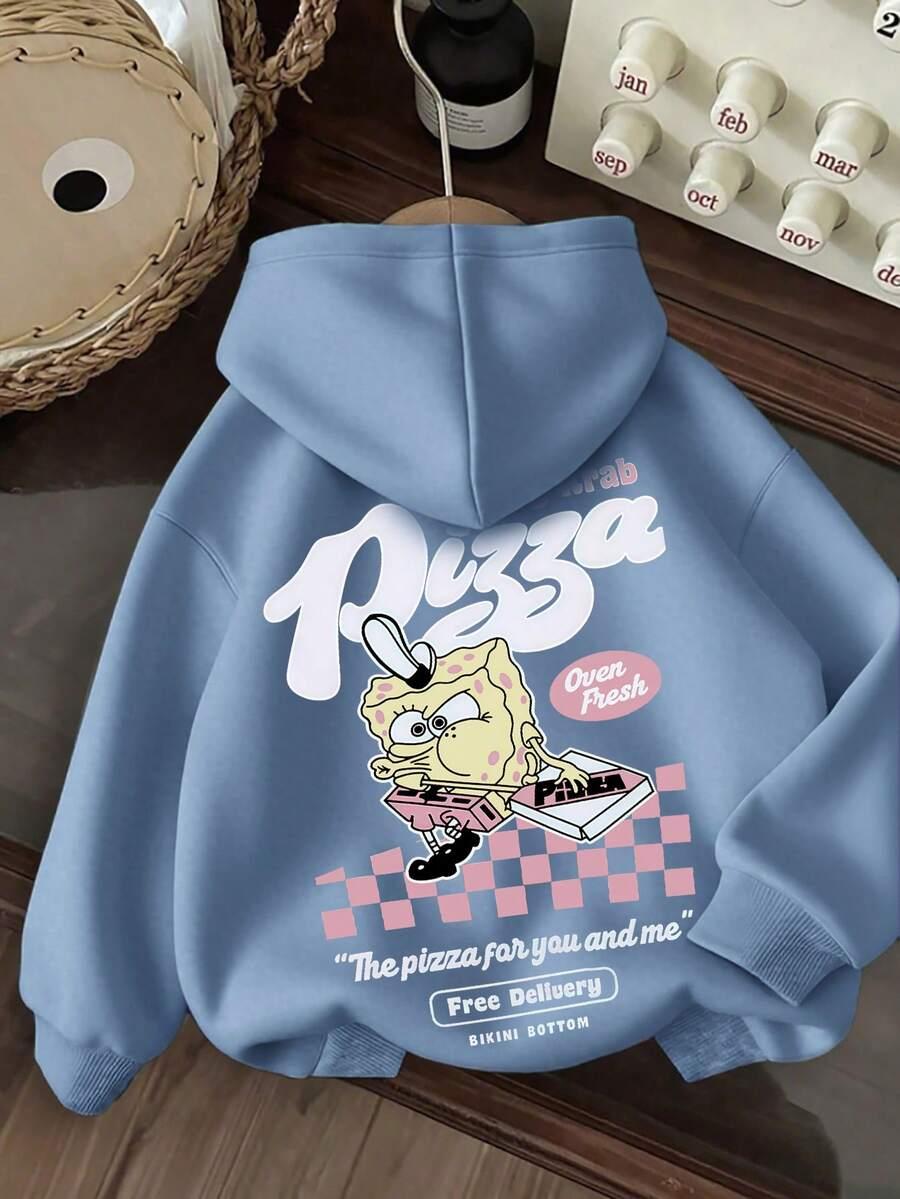 NIEBIESKA BLUZKA Z KAPTUREM NADRUK SPONGEBOB