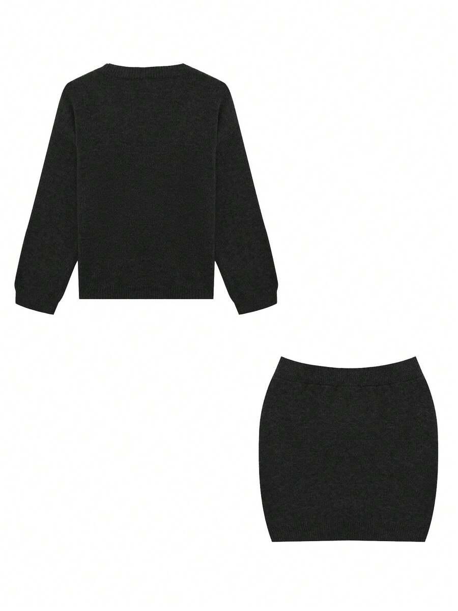 CZARNY KOMPLET SWETER SPÓDNICA 