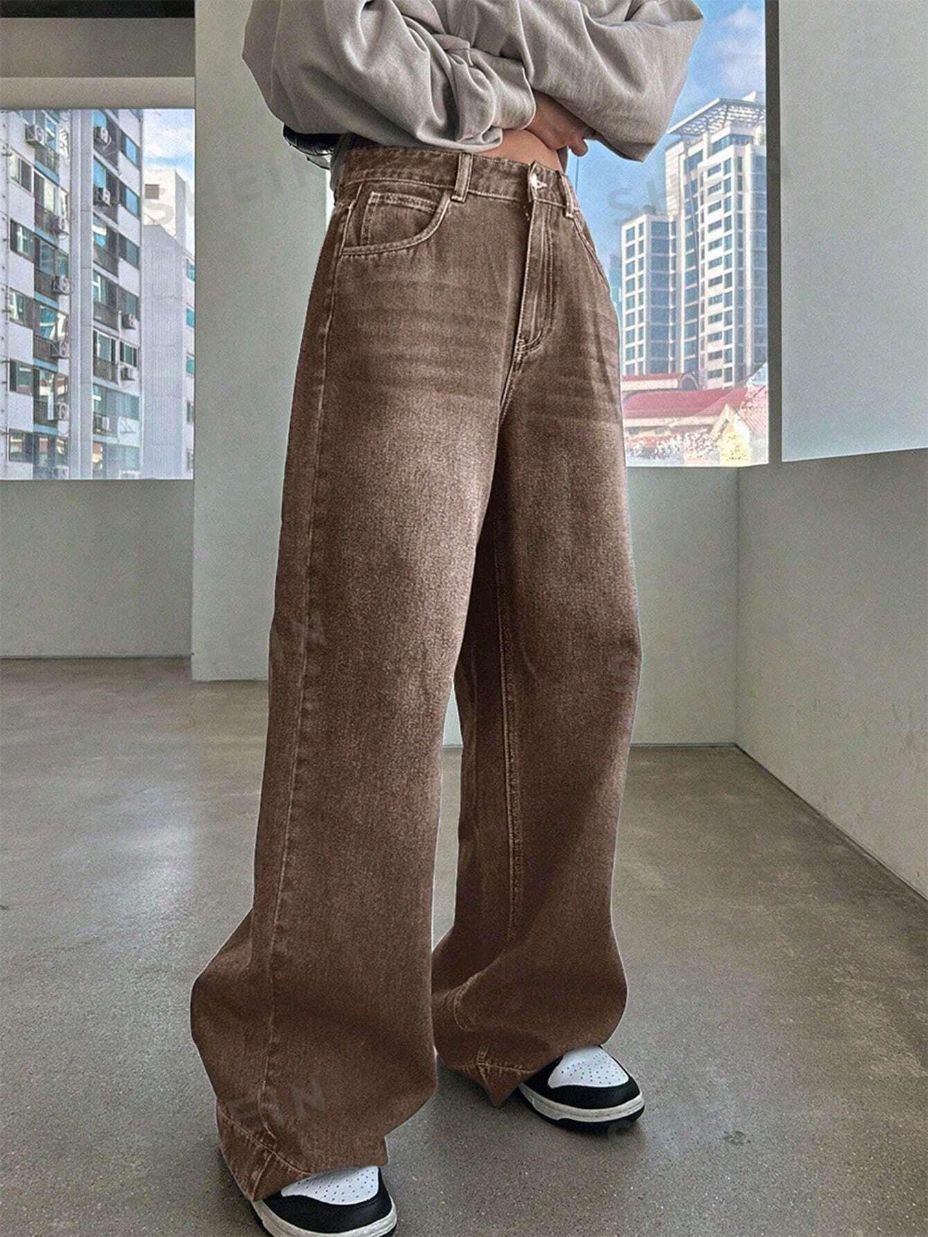 BRĄZOWE SPODNIE JEANS
