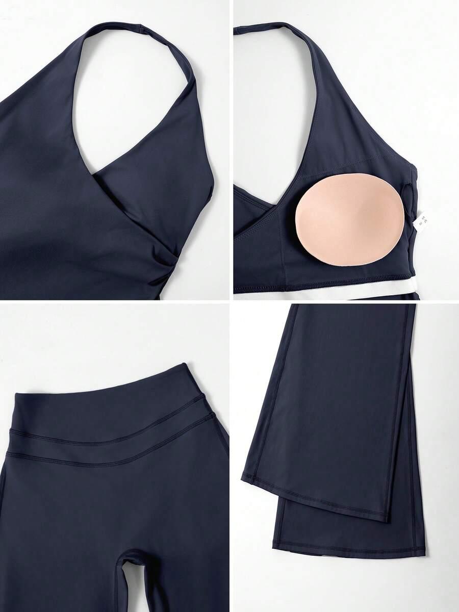 GRANATOWY TOP LEGGINSY KOMPLET 