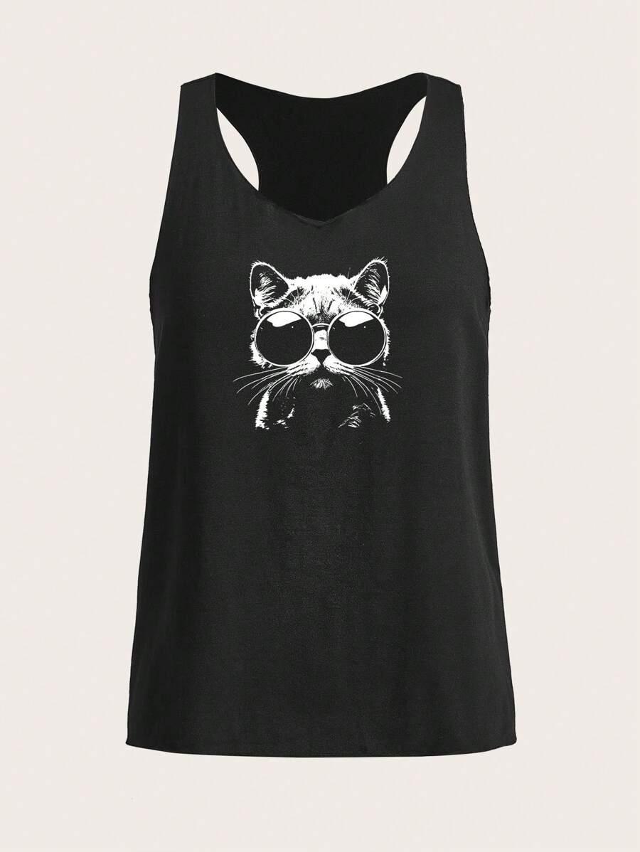 CZARNY TOP PRINT KOT