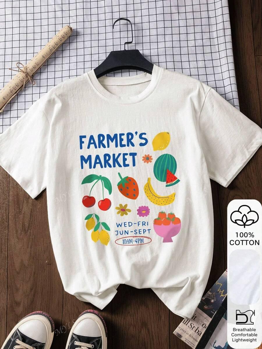BIAŁY T-SHIRT OKRĄGŁY DEKOLT nadruk