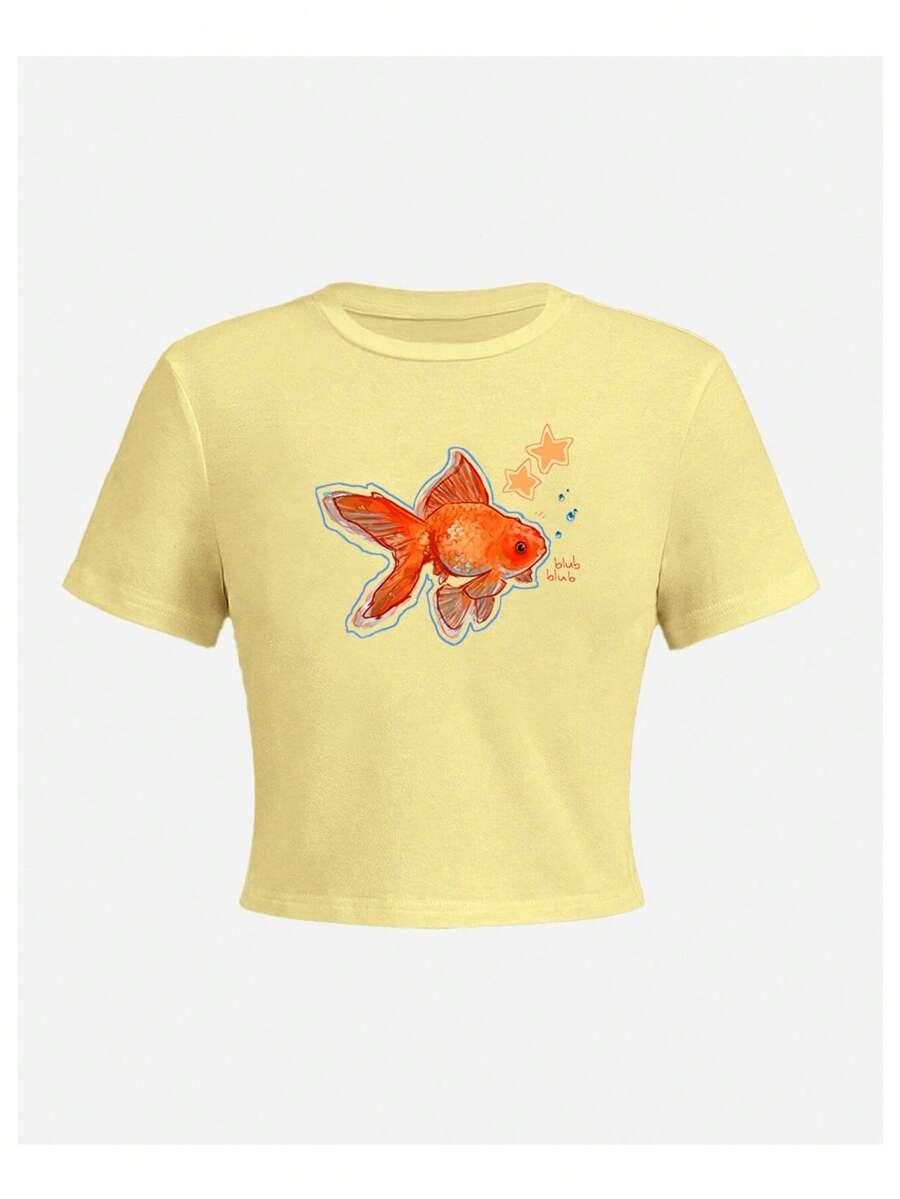 żółty t-shirt nadruk 