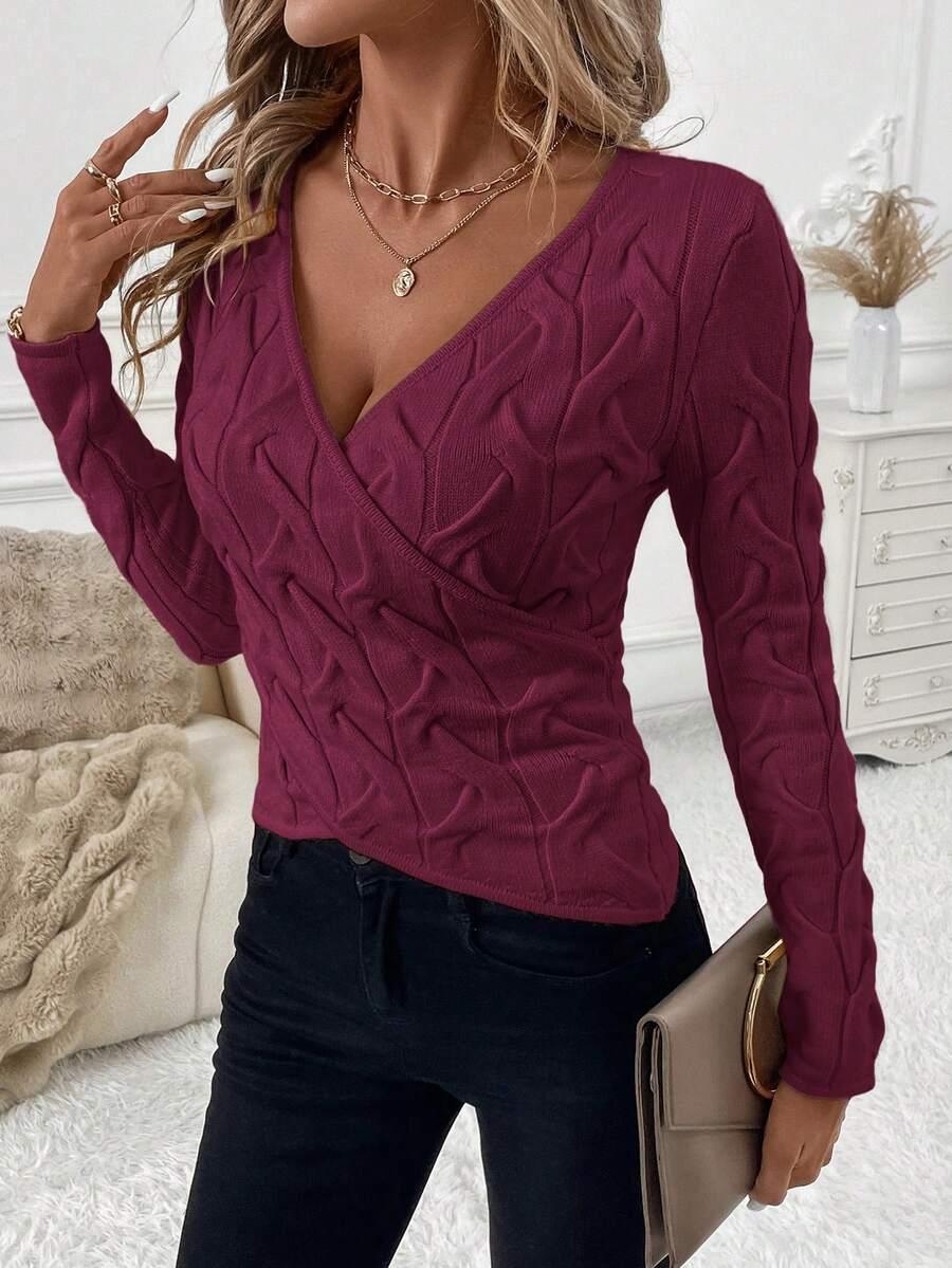 BORDOWY SWETER V-NECK splot