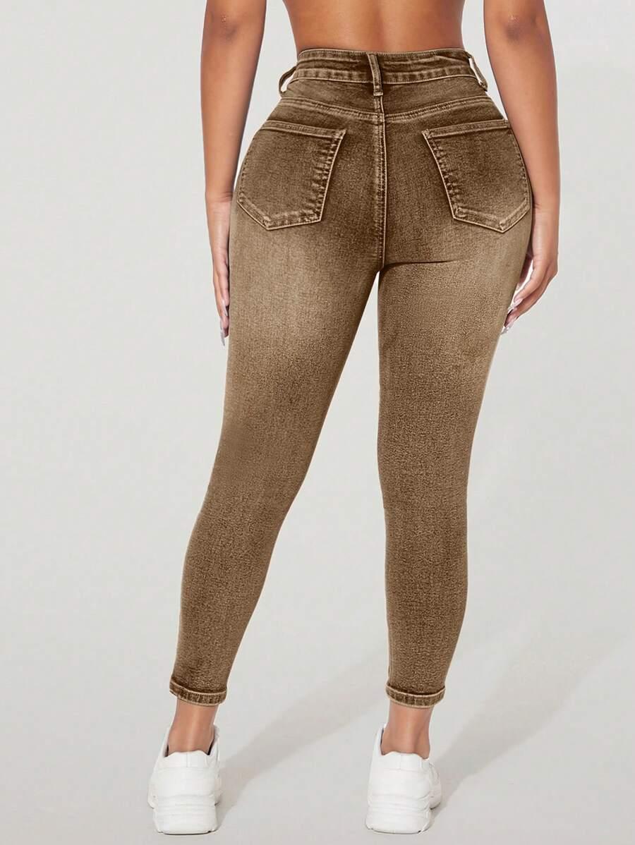BRĄZOWE SPODNIE JEANS 