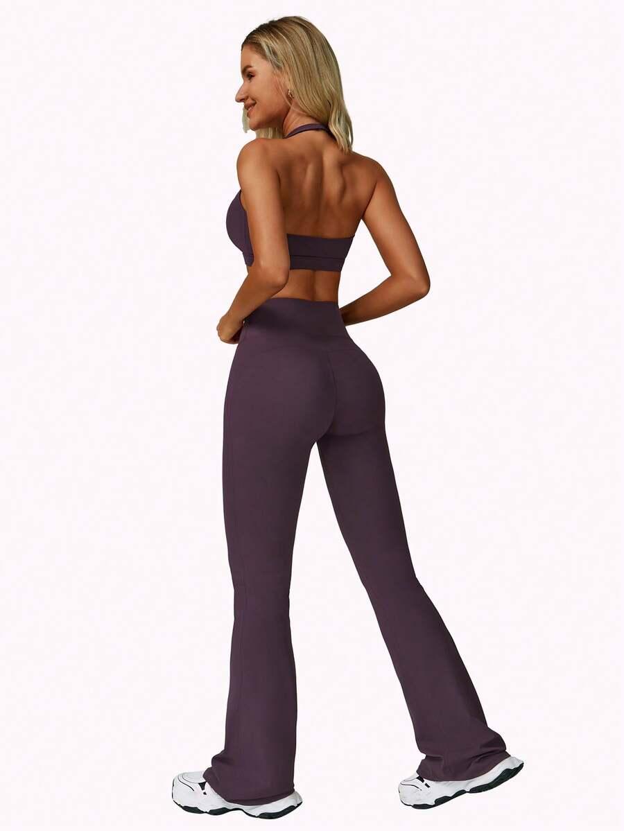 komplet sportowy top legginsy dzwony