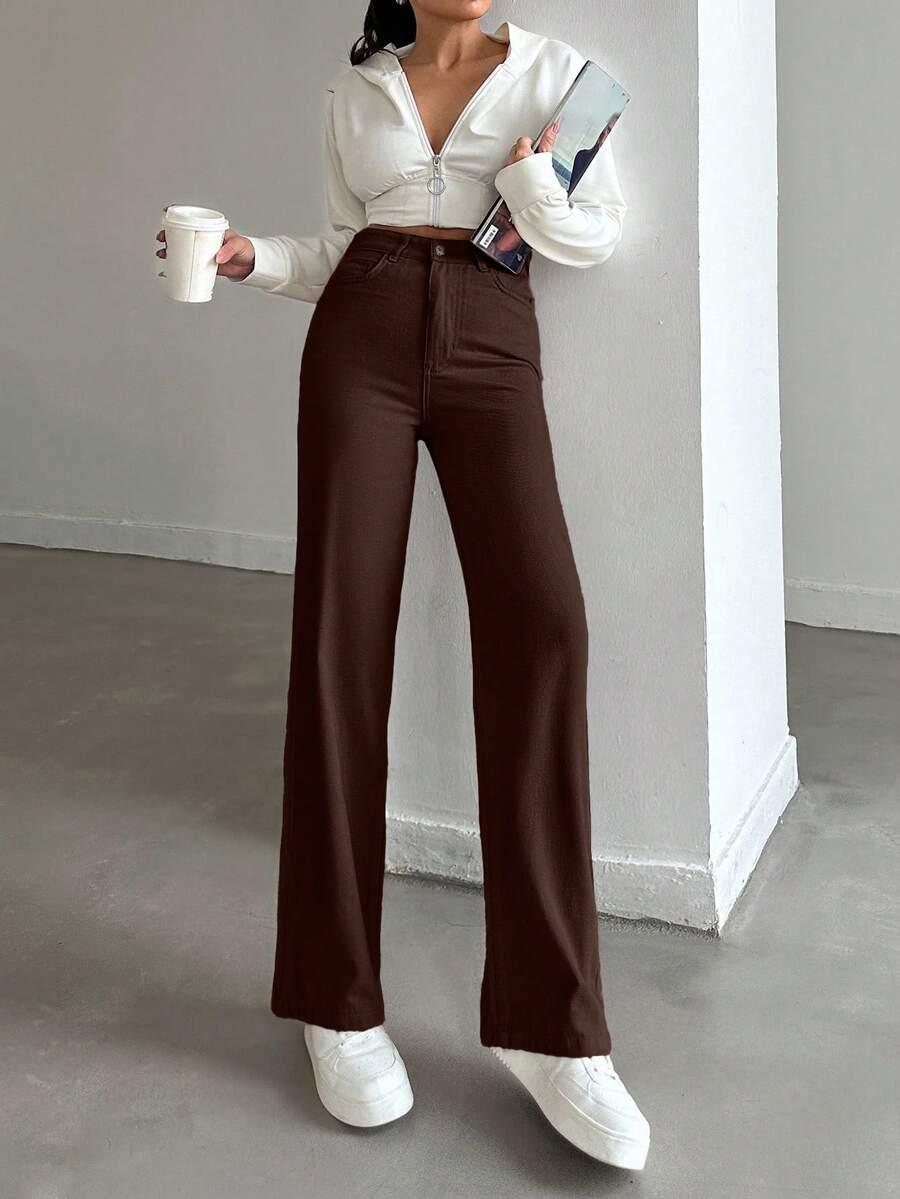 BRĄZOWE SPODNIE JEANS 